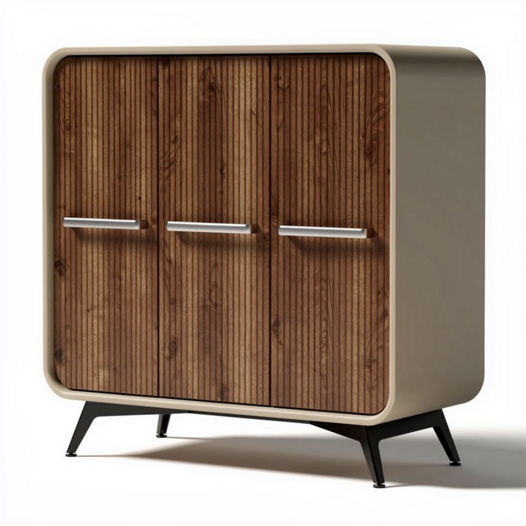Houten kast met drie deuren en metalen handgrepen 80 x 40 x 90cm