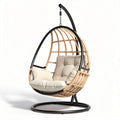 Hangstoel van rotan met kussen en zwart metalen frame 90 x 80 x 120cm