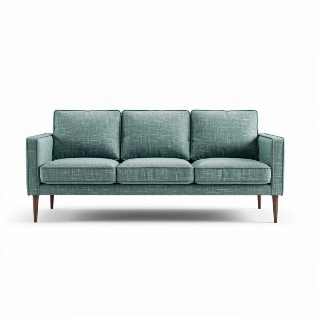 Bank in turquoise stof met houten poten afmetingen 200 x 85 x 75cm