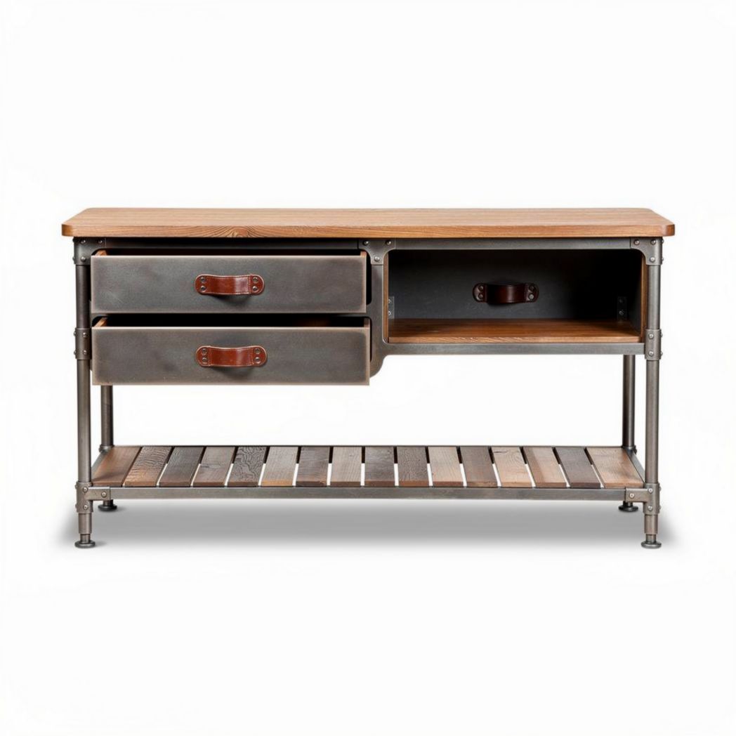 Houten tv-kast met metalen frame en lades in industrieële stijl 120 x 50 x 70cm