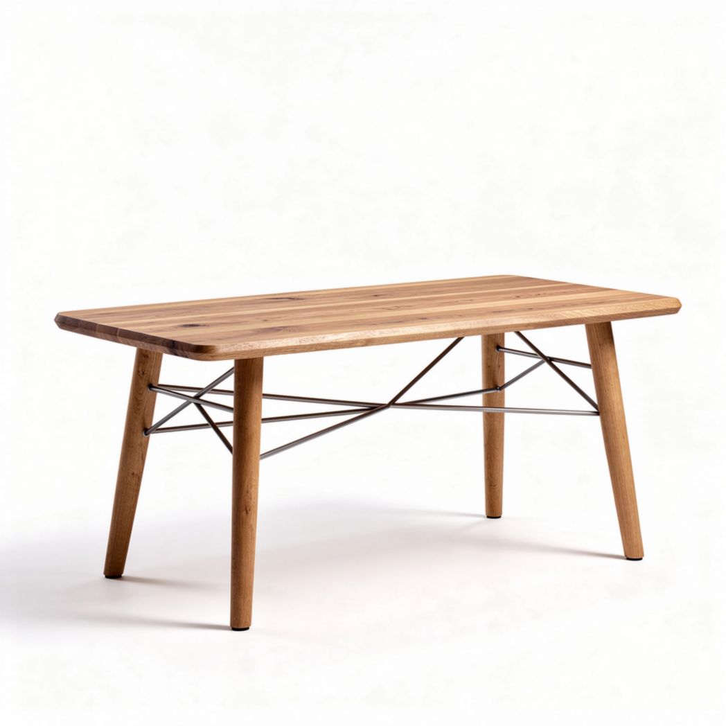 Eettafel van onbehandeld bamboe met metalen onderstel 150 x 75 x 75cm