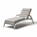 Loungebank van aluminium met grijze bekleding en houten armleuning 200 x 70 x 30cm