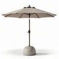 Parasoll met een diameter van 250 cm en een betonnen voet in bruin en beige