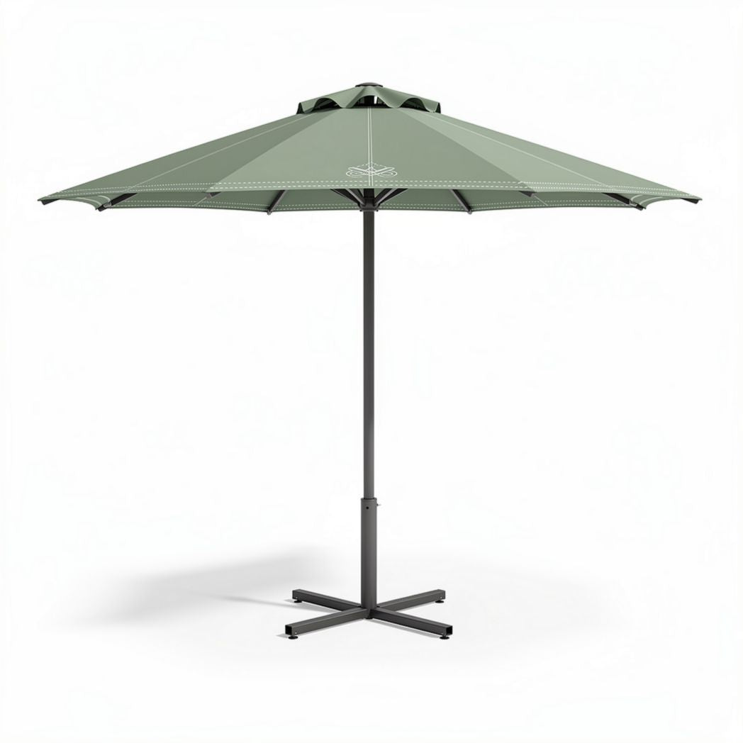 Parasol met een groene doek en zwarte aluminium voet 200 x 200 x 250cm