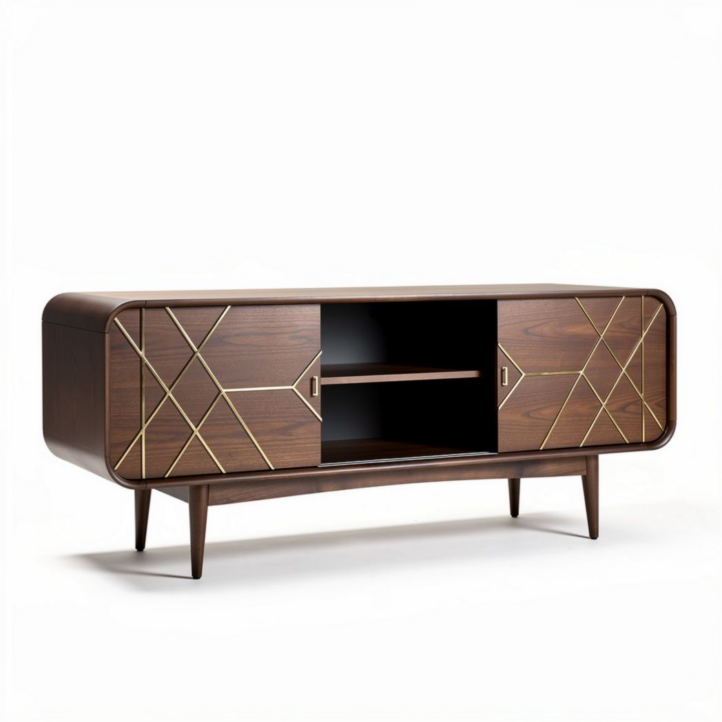 Tv-meubel van bruin hout met gouden accenten en opbergruimte 150 x 40 x 60cm